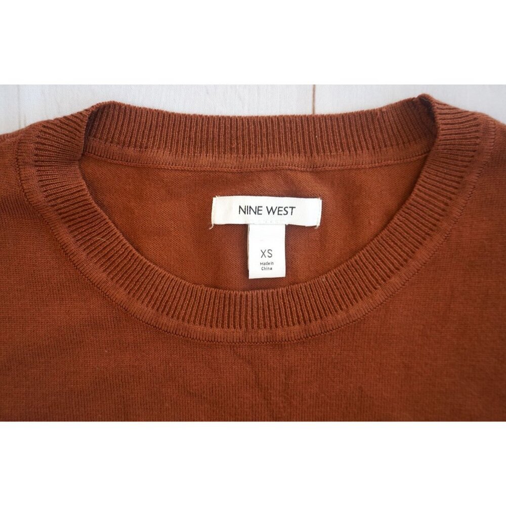 Nine West 'Cocoa Loco' Brown Sweater with Striped Cuffs - Size XS - Picture 2 of 5